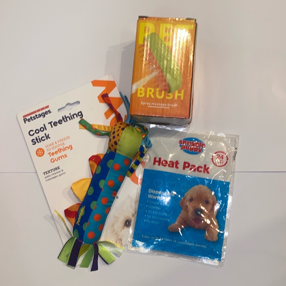 Cool Teething Stick,Pets Disposable Warmer Heat Pack & Pet Brush- NWT